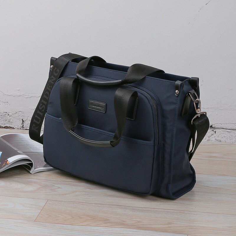 Briefcase Men's Business Bag Multifunctional Package Oxford Cloth Handbag Diagonal Bag Large Capacity Solid Zipper Handbag LD053: black