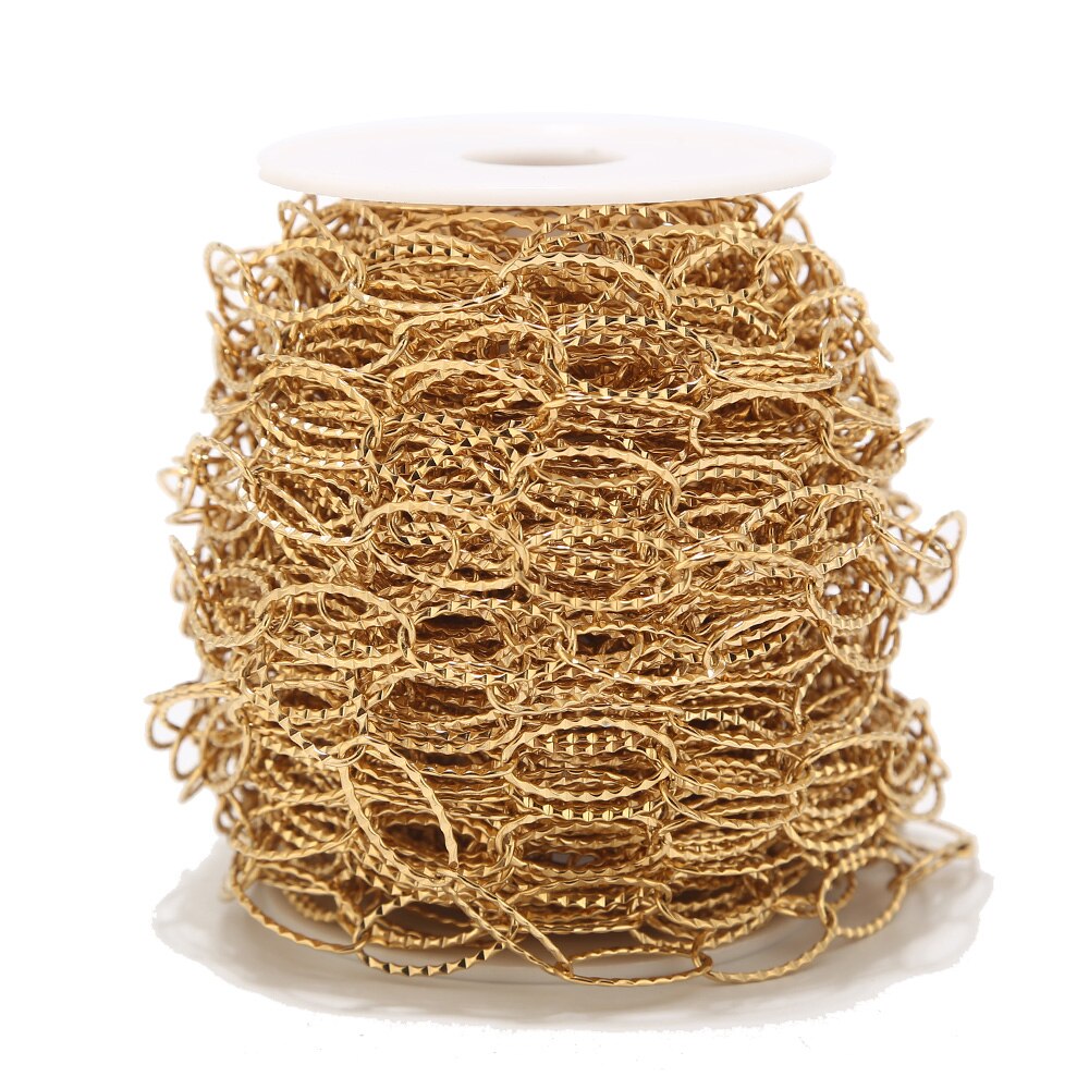 1 Meter 10mm Breedte Rvs Gold Tone Geweven Ovale Rolo Kabel Link Chain Accessoires Fit voor Sieraden Maken DIY Supplies: 10mm Textured G