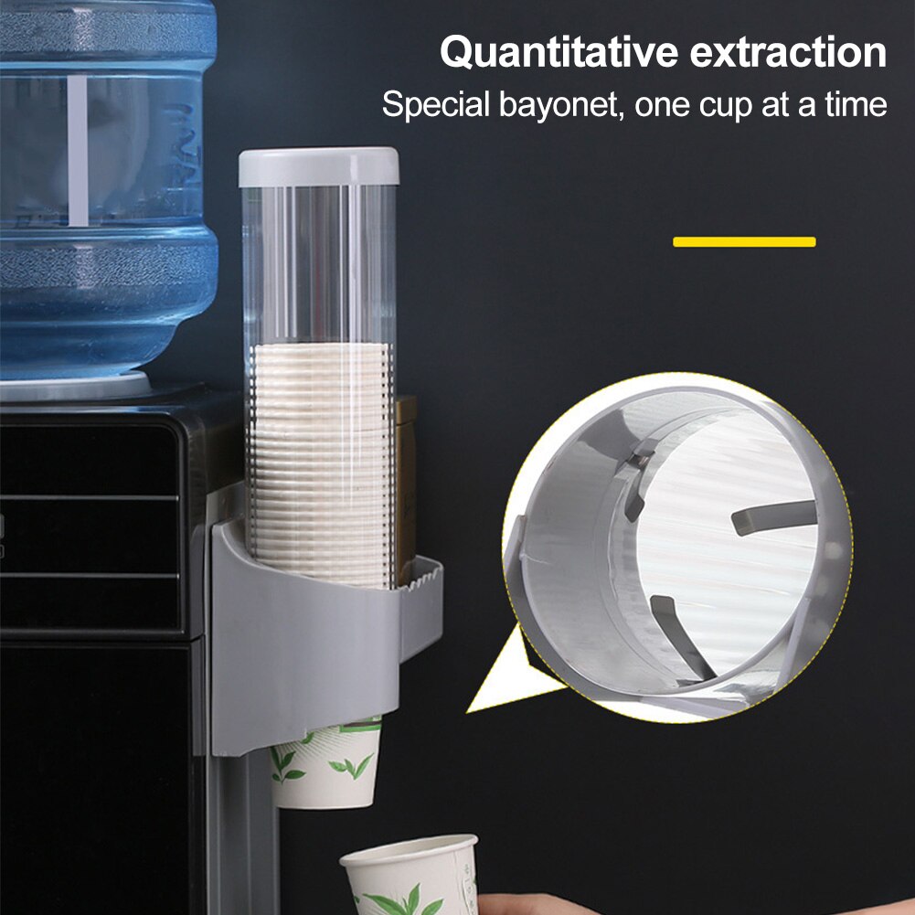 Hospital Disposable Cup Dispenser With Storage Holder Wall Mounted ABS Space Saving Organizer Anti Dust Home Office Automatic: Grey