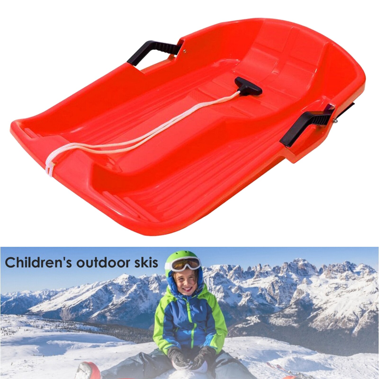 Tablero de trineo de nieve para niños y niñas, 60x40cm trineo de descenso Toboggan Sledge Luge, arena Grass Down Hill Siding Boat, Flying Board: Rojo