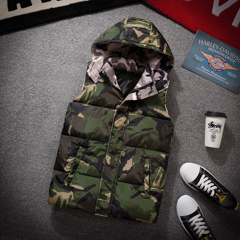 Vest Mannen Herfst Winter Warm Mouwloze Jas Camouflage Vest Heren Vest Casual Jassen Donzen Dikke Mannelijke: Army Green / Xxxl