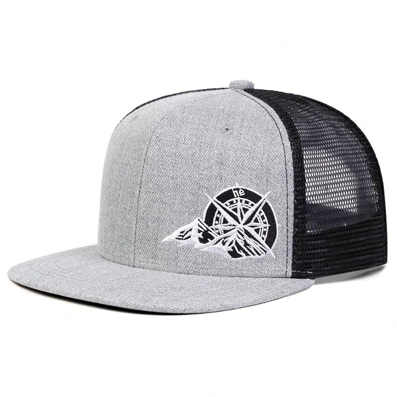 Unisex Compass Mountain Embroidery Hip-hop Net Hats Spring Summer Outdoor Adjustable Casual Baseball Caps Sunscreen Hat: GRAY