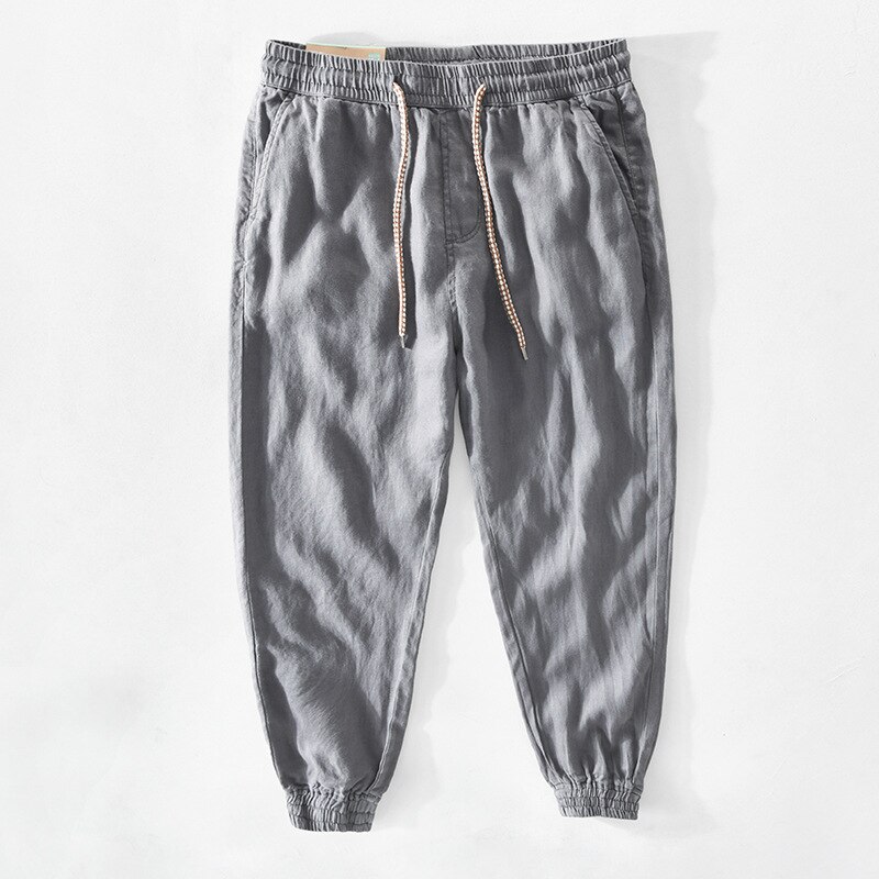 Spring Summer Men Linen Pants Breathable Thin Khaki Cargo Harem Trousers GA-Z353: XXXL / Gray