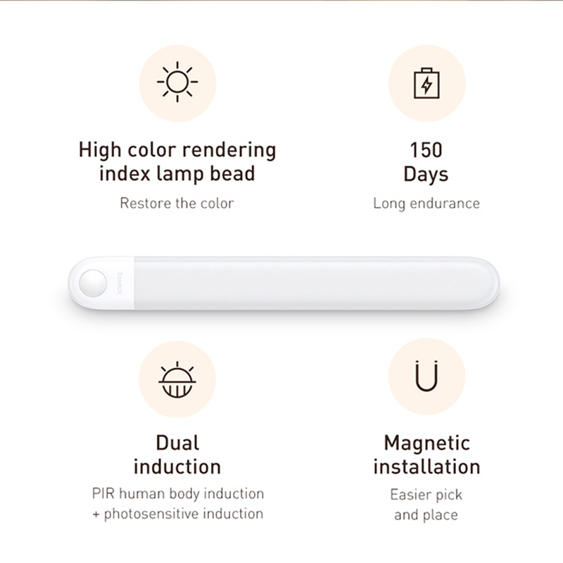 Baseus Under Cabinet Light PIR Motion Sensor Human Induction Cupboard Wardrobe Lamp Smart LED Closet Light For Kitchen Bedroom