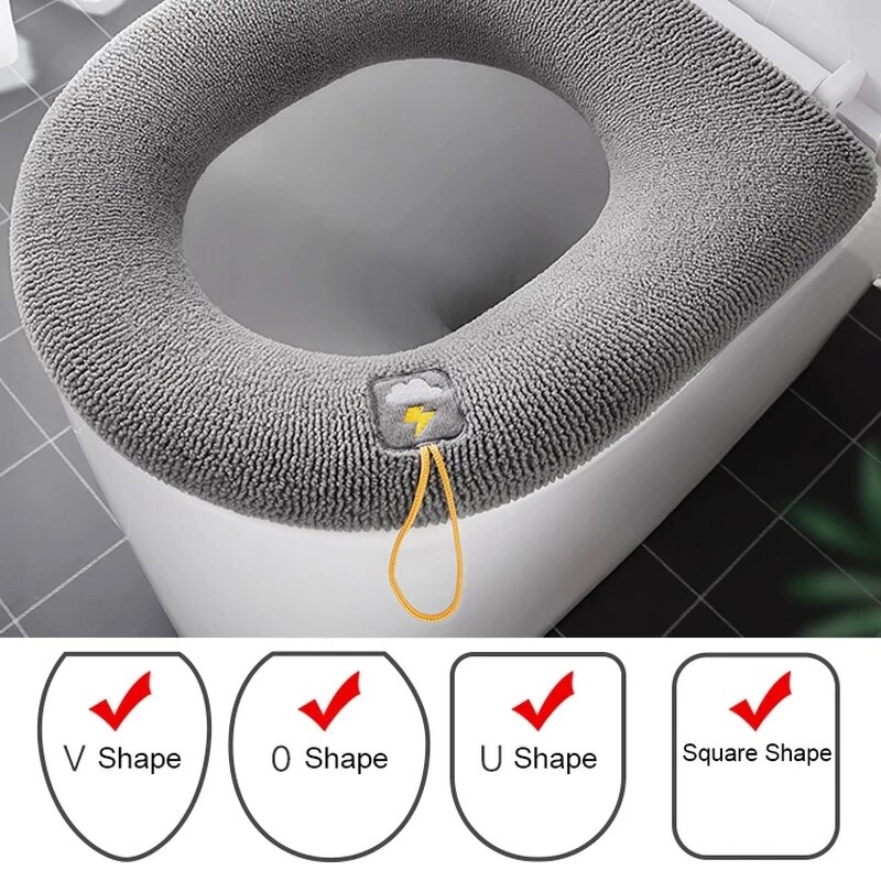 Winter Warm Toilet Seat Cover Closestool Mat 1Pcs Washable Bathroom Accessories Pure Color Soft Knitting Warmer Closestool Mat
