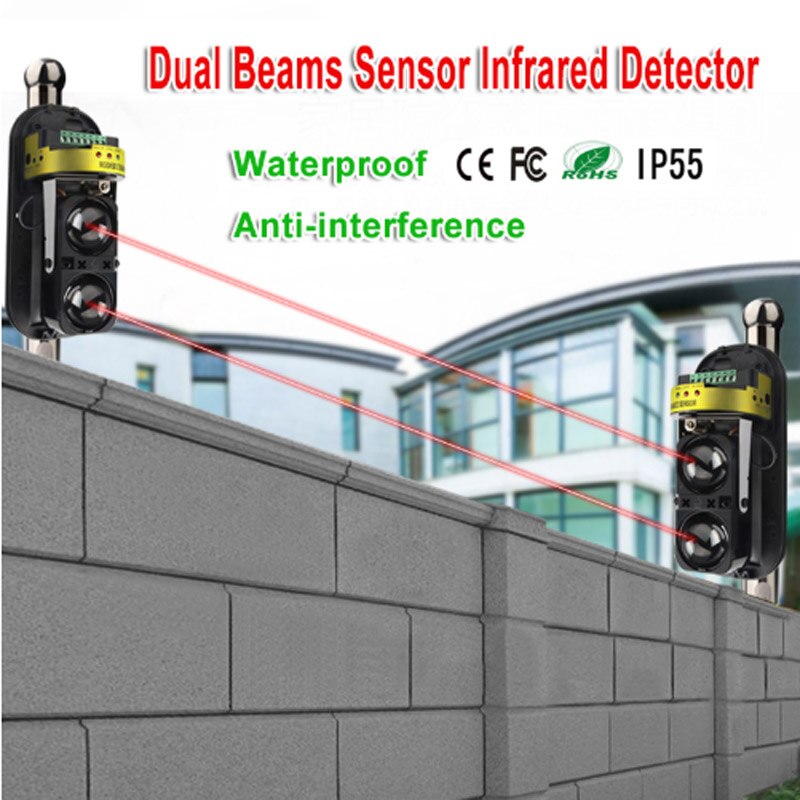 Waterproof Dual Beam Sensor Active Infrared Intrusion Detector IR 20m~150m Outdoor Perimeter Wall Barrier Fence for GSM alarm