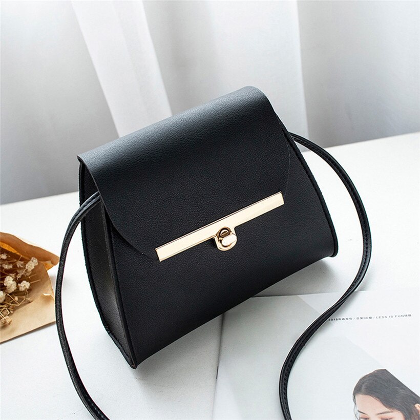 Simple Flap Shoulder PU Leather Bags for Women Girls Pure Color Mini Messenger Chest Bag Crossbody Handbags Bolsa Feminina: Black