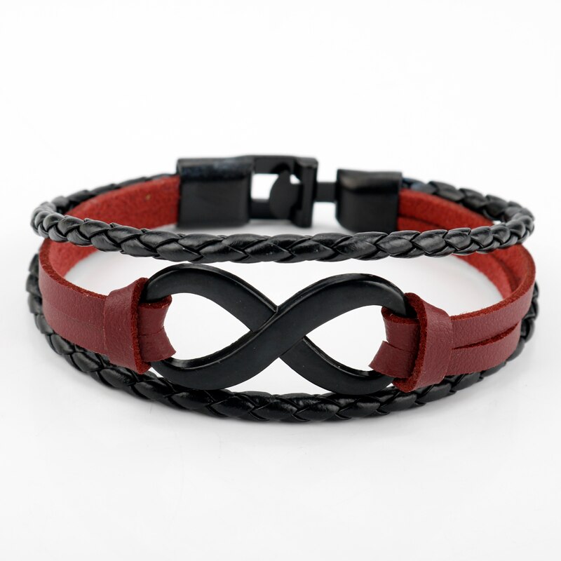 Pulsera de cuero multicapa de estilo moderno, brazalete único, accesorios para mujer y hombre, novedad: E347 black red