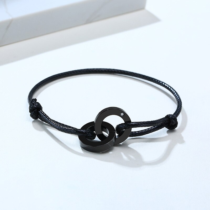 Dubbele Grijpende Heren Armband Enkelband In Zwart Koord Armband Cadeau Voor Vriendje