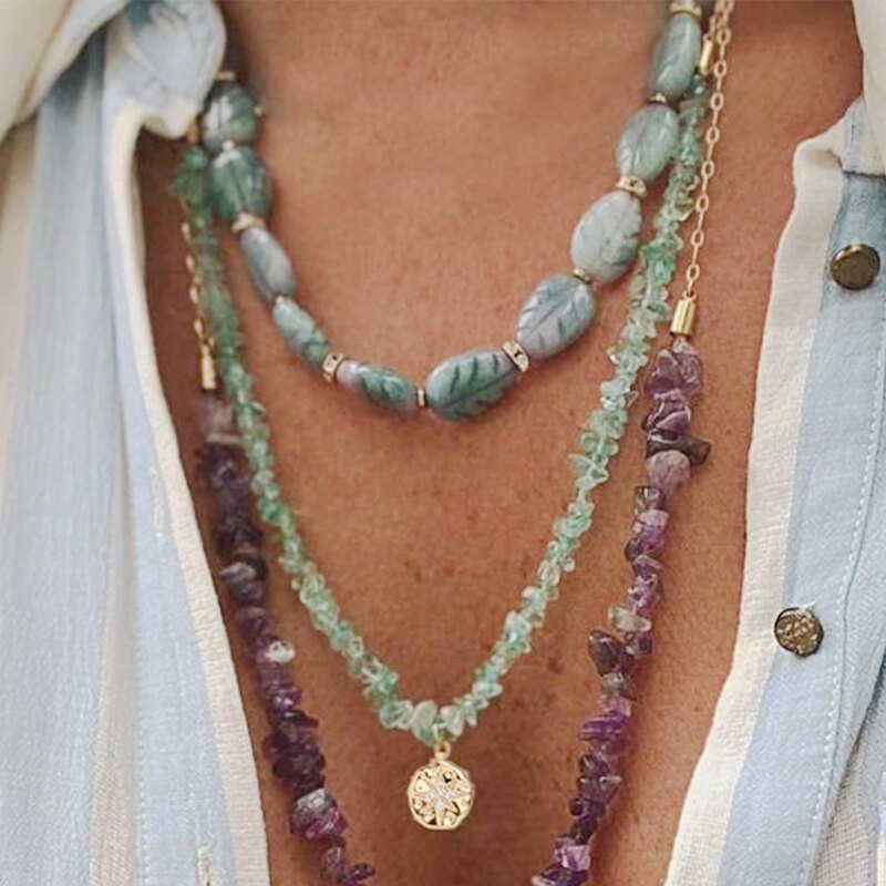 natural stone necklace summer trend neck jewellery bohemian Women's delicate clothes accessories colourful чокер