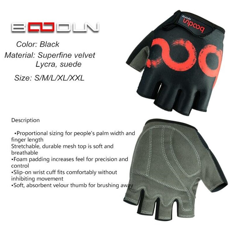 Boodun s-xxl menn kvinner sykkelhansker halvfinger gel sykkelhansker kidsbmx takrenne jenter sykkelhanske treningsstudio crossfit sport hansker