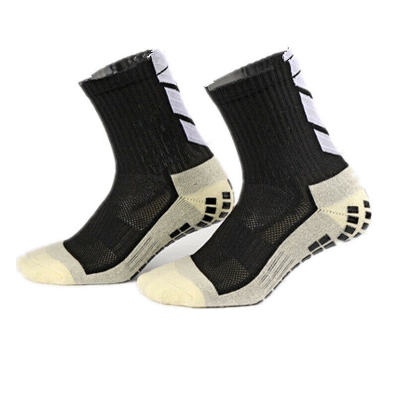 9 farver fodboldstrømper skridsikre fodboldstrømper herre sportsstrømper gode bomulds calcetines samme type som trusox: Sort