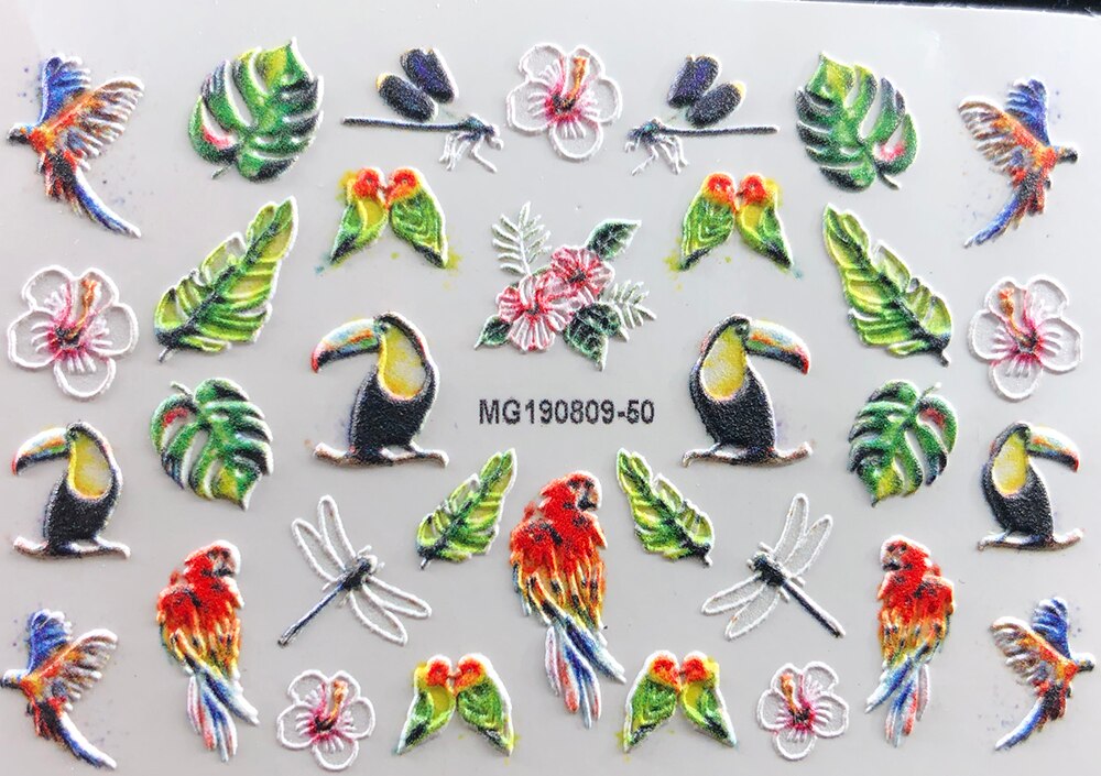 3D Neue Acryl Gravierte Nagel Aufkleber Blau &Ampere; Rosa Blume Schmetterling Wasser Decals Empaistic Nagel Wasser Rutsche Abziehbilder Z0302: 7