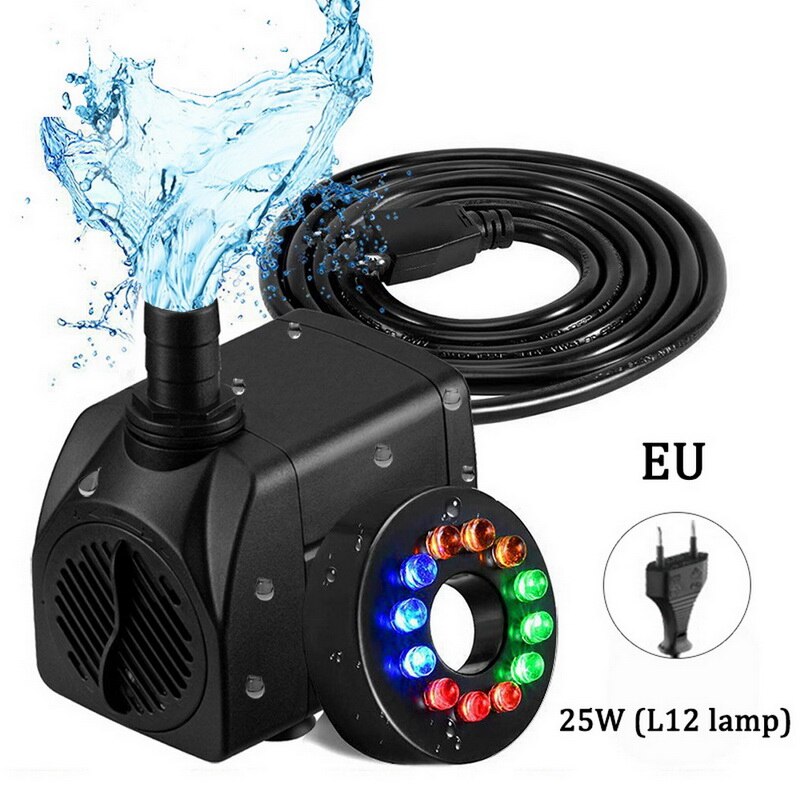 220V 6/8/10/25W Submersible Water Pump With 12 LED Lights 220-240V 800L/H EU/UK Plug For Aquarium Fish Tank Pond Fountain: JYC-2000 25W EU Plug