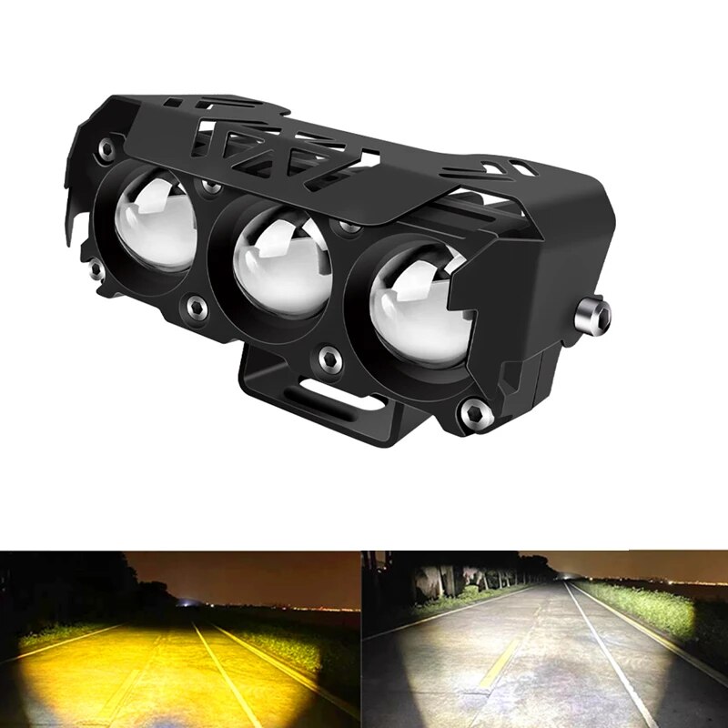 Foco LED para motocicleta, luces antiniebla de haz alto/bajo de doble Color para coches, camiones, SUV, UTV, 12V, 24V, mini lente, luz de conducción: Negro