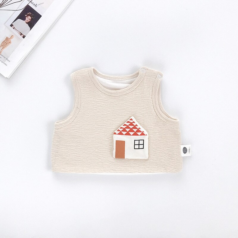 Cotton Kids Vest Girls Waistcoat Toddler Infant Boys Warm Winter Waistcoat Autumn Sleeveless 3D House Jacket Children Outwear: Khaki / 6M