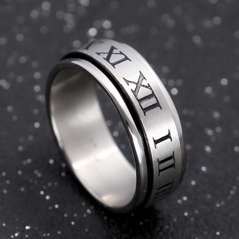 Eenvoudige mode 8mm Gedraaid Titanium Ring voor Mannen en Vrouwen Romeinse Nummer rvs heren ring sieraden voor hem
