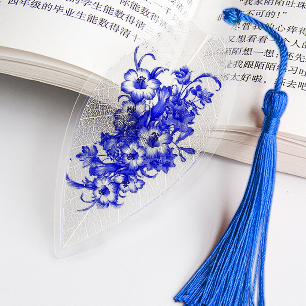 Creatieve Chinese Stijl Bladwijzer Met Kwastjes Mooie Blauw En Wit Porselein Bladader Voor Vriend Student Schoolbenodigdheden: No.15