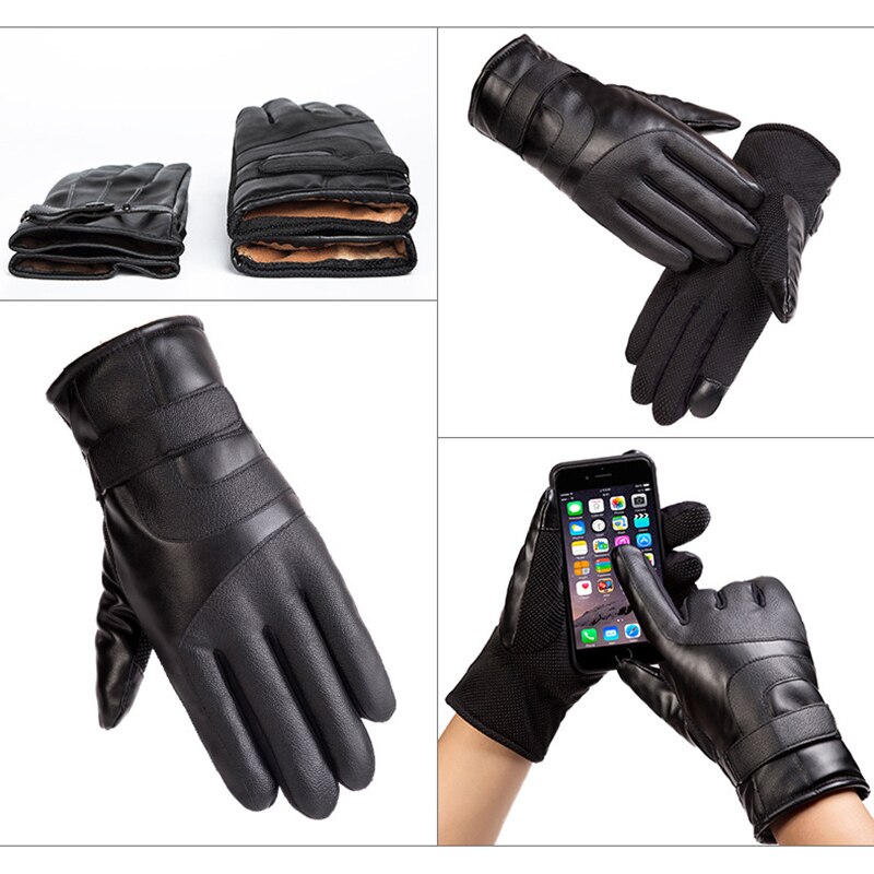 Herren Winterhandschuhe - PU Leder - Warm, Winddicht, Touchscreen - Motorradfahren - Größe M