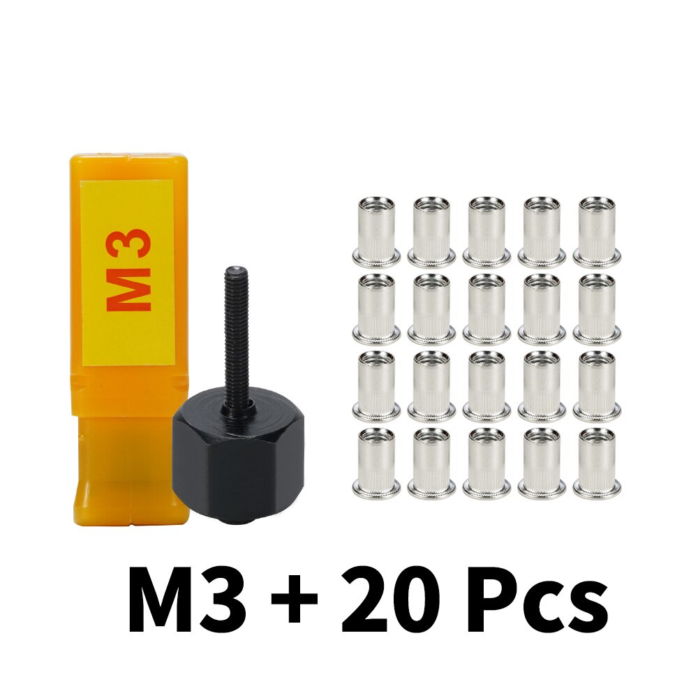HIFESON Hand Rivet Nut Tool Head Nuts Manual Riveter Rivnut Tool with Aluminium nuts for M3 M4 M5 M6 M8 M10: M3 20PCS Stainless
