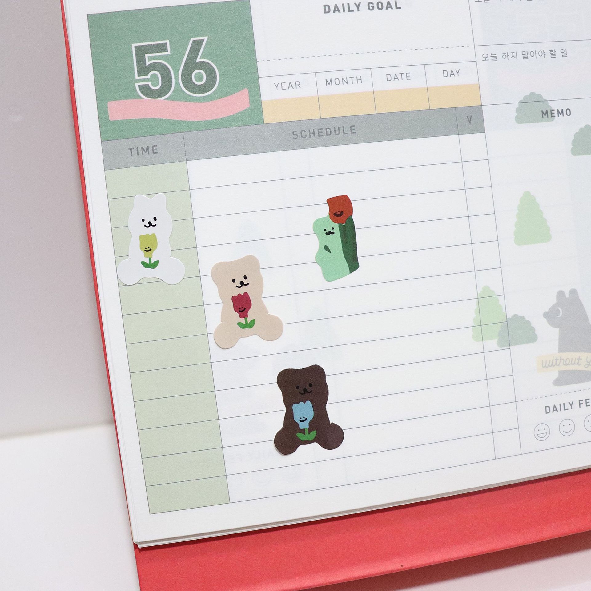 Korean cartoon bear Tulip sticker DIY Scrapbooking Junk journal diary photo Album stationery decoration sticker