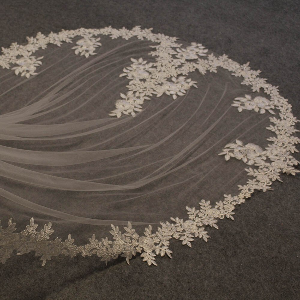 Real Photos Lace Long Wedding Veil Beautiful One Layer 3M/10ft Bridal Veil with Comb White Ivory Veil Wedding Accessories