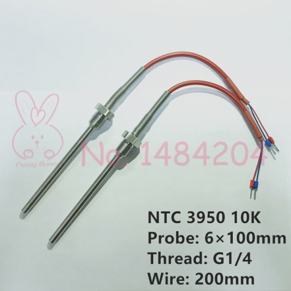 2x ntc 3950 10k thermistance capteur de température sus 304 6mm*200mm /100mm sonde 200mm fils  -40 ~ 150 degrés filetage  g 1/2 g1/4 ": 100mm g1 4 fils