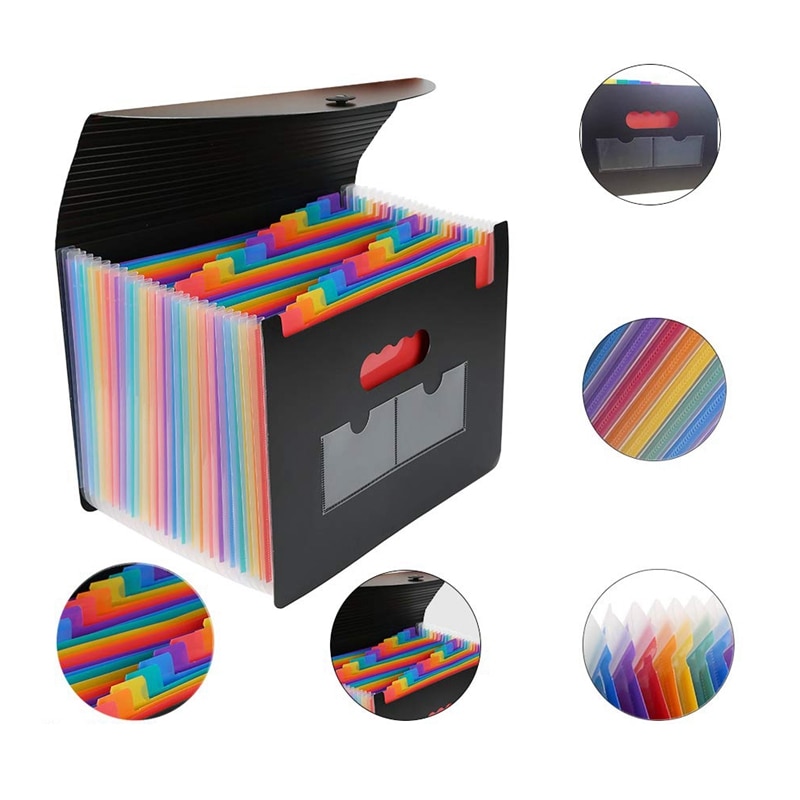 24-Layer Big Document Bag Rainbow Accordion A4 Classification Test Papers Tool Business Expanding File Folders Filing Products