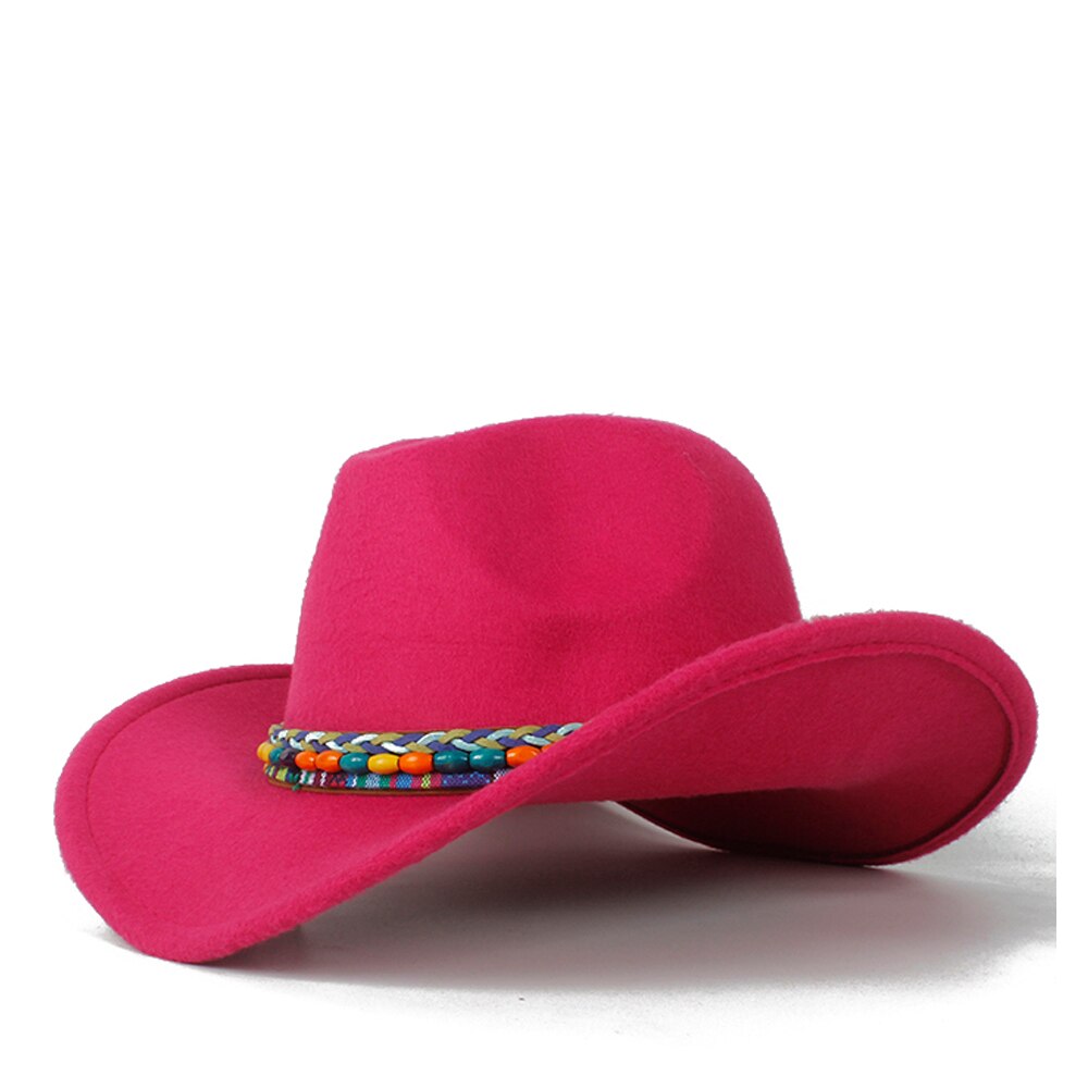 Barn ull ihålig western cowboyhatt roll-up brätte pojke flicka outblack sombrero hombre jazz keps storlek 52-54: Rosröd