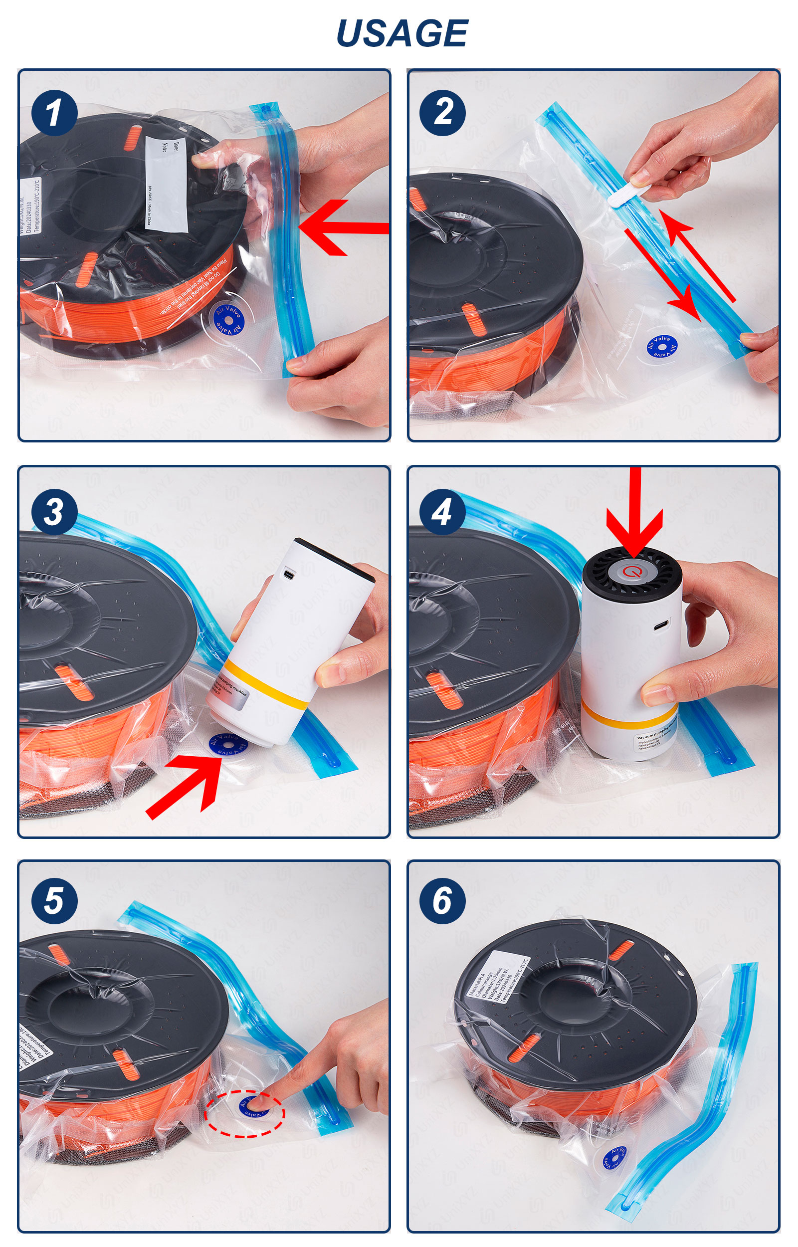 3D-Drucker-Filament-Aufbewahrungsbeutel, PLA, ABS, PETG, Vakuumbeutel, Trockner, Sicherheit, feuchtigkeitsbeständig, versiegelte Verschlussbeutel, hält Filament trocken