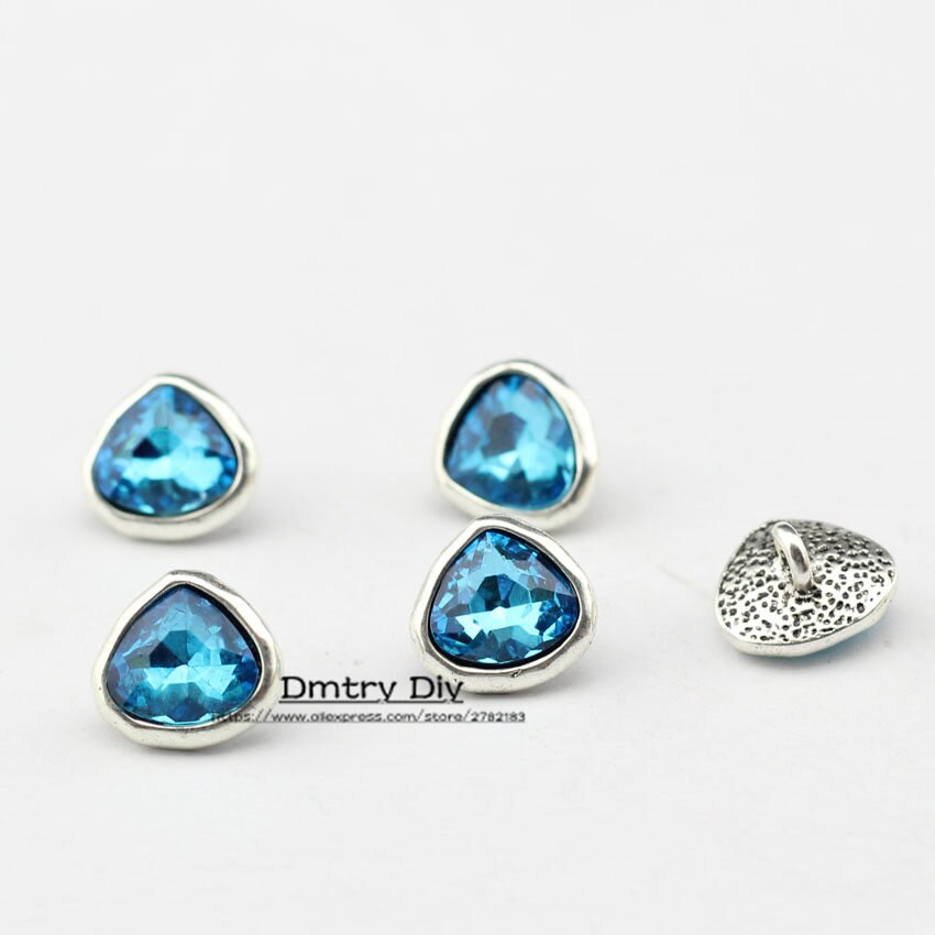 Dmtry 5 unids/lote, broche de cuero de corazón de cristal plateado a la para pulsera hecha a mano DIY, collar, joyería, accesorios para hacer LC0039: Blue