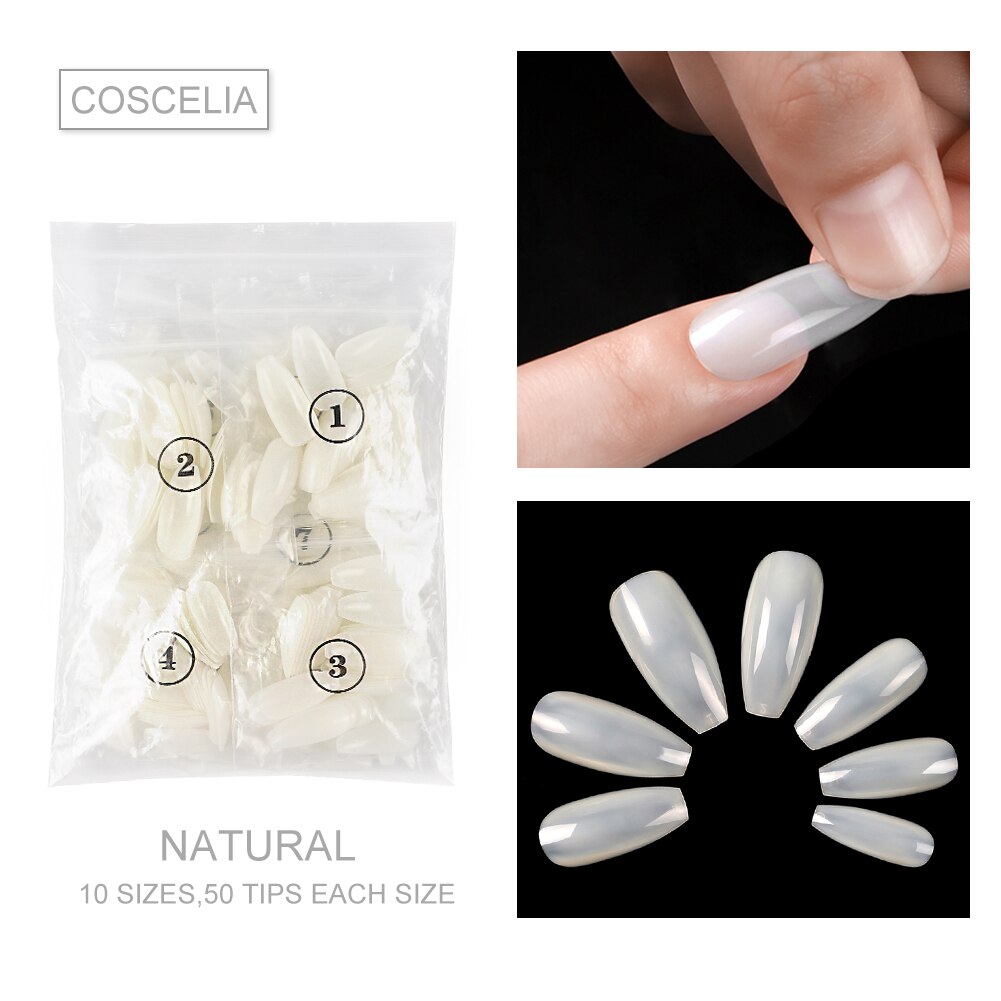 120/500 Stuks Nep Nagels Mallen Dual Systeem Vorm Valse Nail Clear Transparante Vorm Nail Art Tips Acryl gel Voor Nagels Manicure: 500pc natural