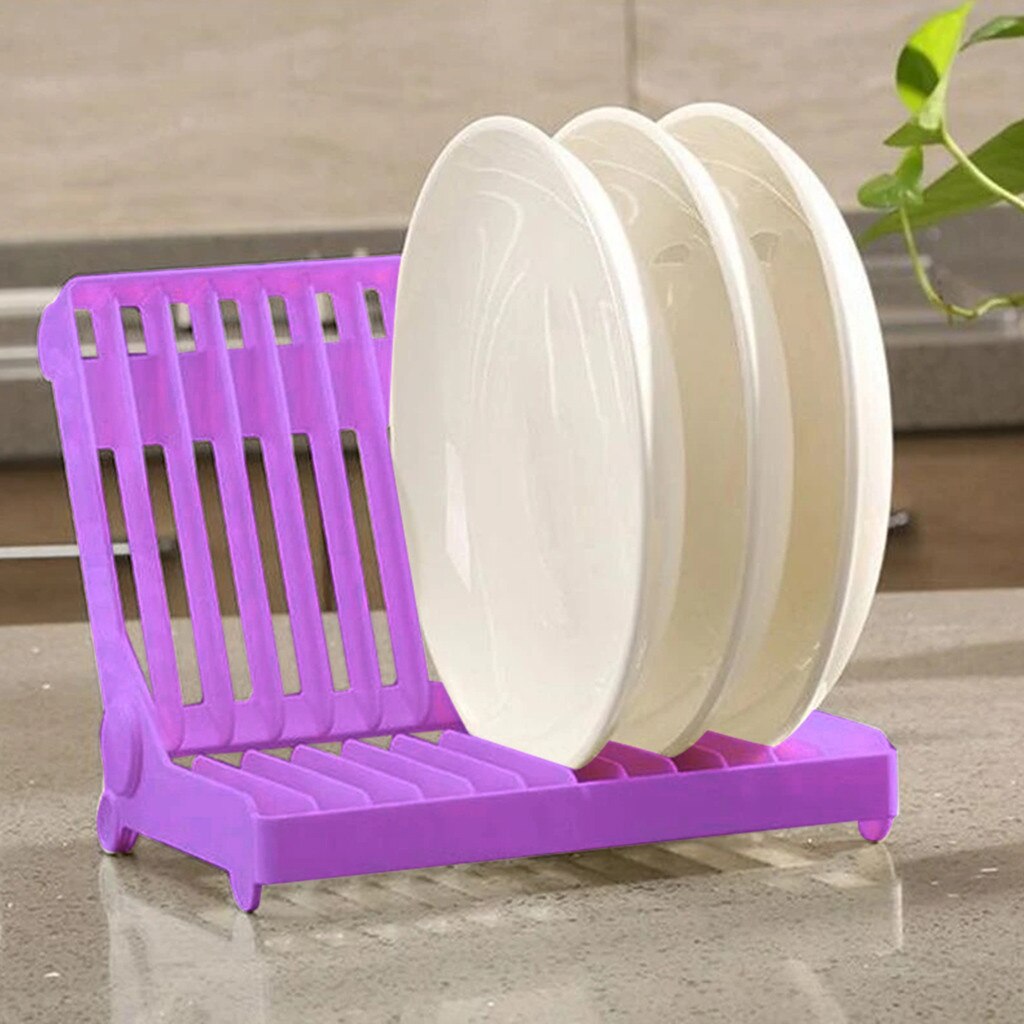 Kitchen Foldable Dish Plate Drying Rack Organizer Drainer Plastic Storage Holder Home Kitchen Sink Dish frame#35: Purple 