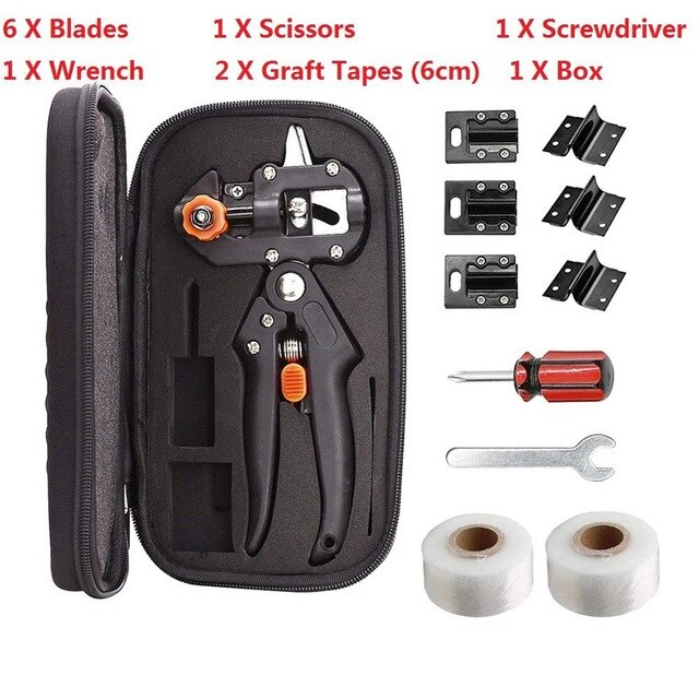 Garden Grafting Pruner Tool Set Farming Fruit Tree Pruning Shears Scissor Vaccination Plant Fruit-Tree Shears Cutting-Machine: B with case