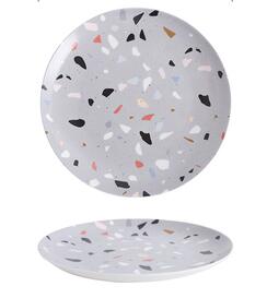 Service de vaisselle lave-vaisselle four à micro-ondes | Ensemble d'assiettes de table de peinture Terrazzo de 8/10 pouces, directe: D / 8 pouces