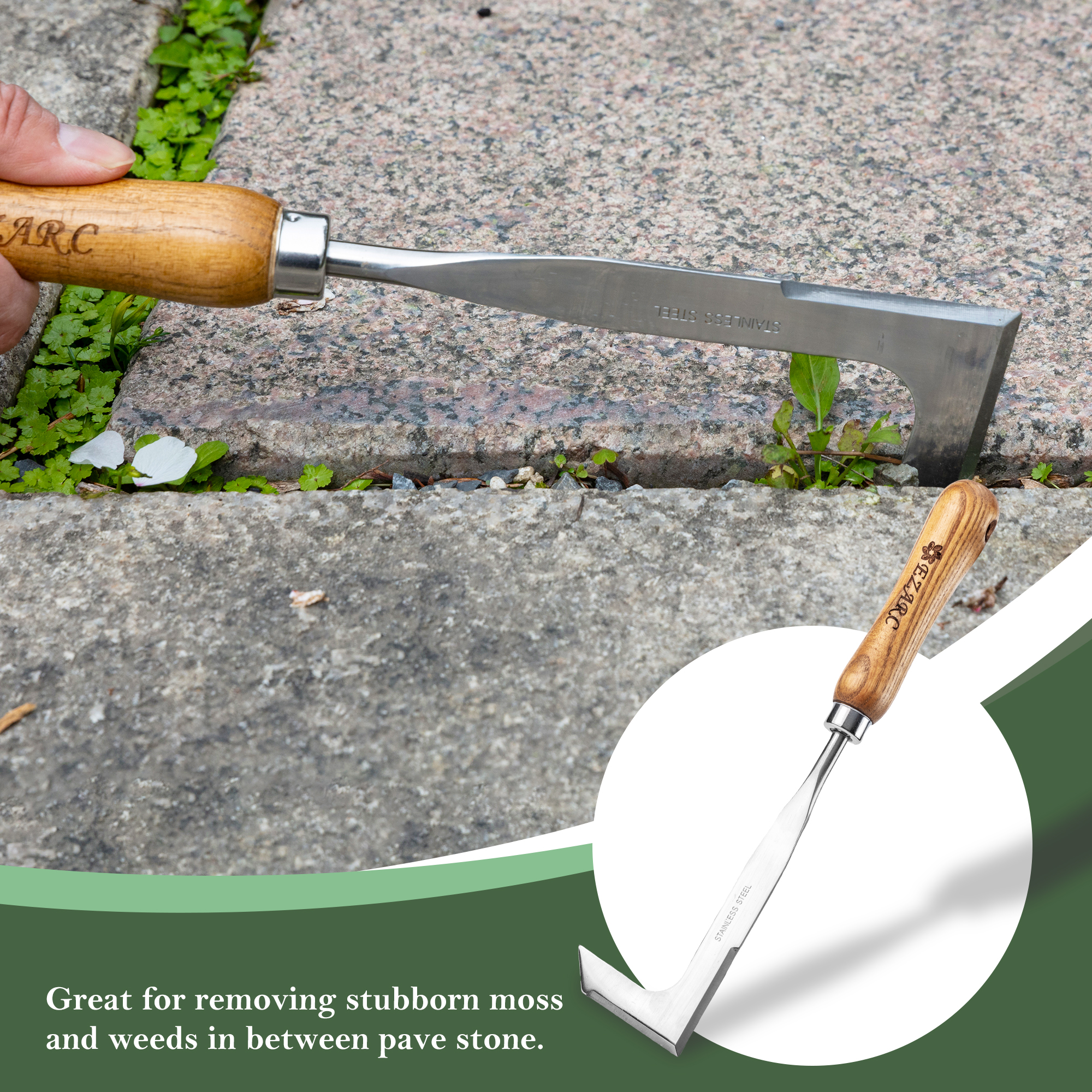 EZARC Crack Weeder, Crevice Weeding Tool, 11.2" Stainless Steel Manual Weeder, L-Shaped Puller Spatula, Weeding Sickle