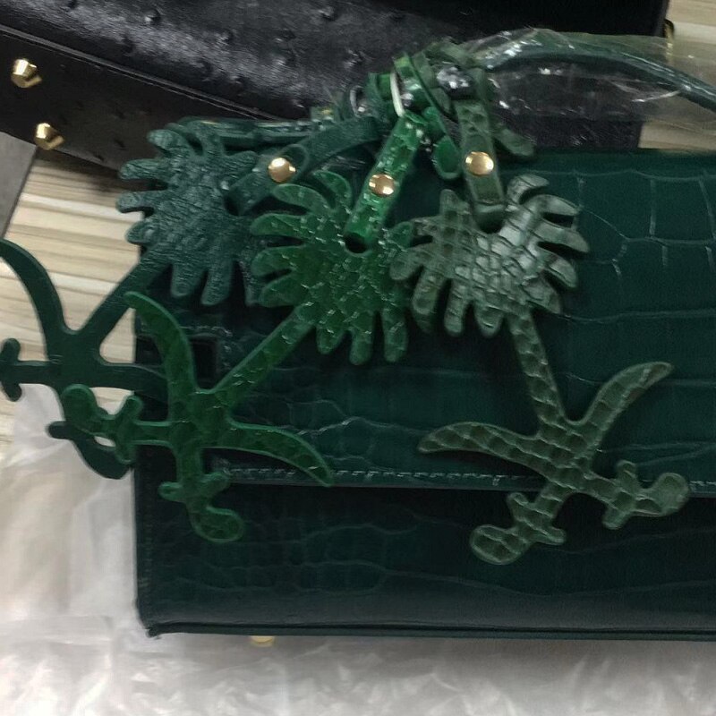 Green Ostrich Palm Tree Women BaG Accessories Python Pattern Arabic Letters Hanging Decoration For Women Bags Backpacks