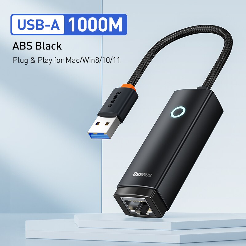 Baseus USB C to Ethernet Adapter Aluminum Gigabit USB C Adapter for Laptop MacBook Pro 1000/100Mbps USB Lan RJ45 Network Card