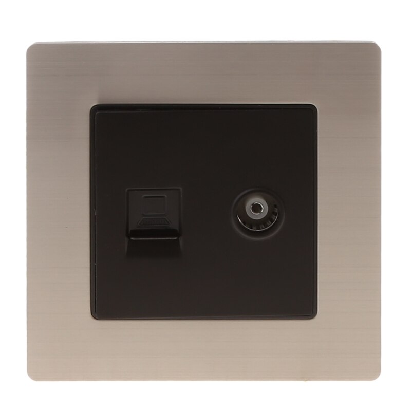 RJ45 Wall Internet Socket With TV Outlet Stainless Steel Brushed Silver Panel 87HA