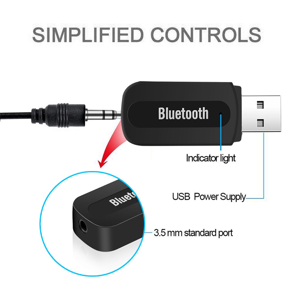 Kebidu Mini USB Wireless Bluetooth Stereo Music Receiver Dongle 3.5mm Jack cavo Audio per altoparlante per iPhone 6 plus