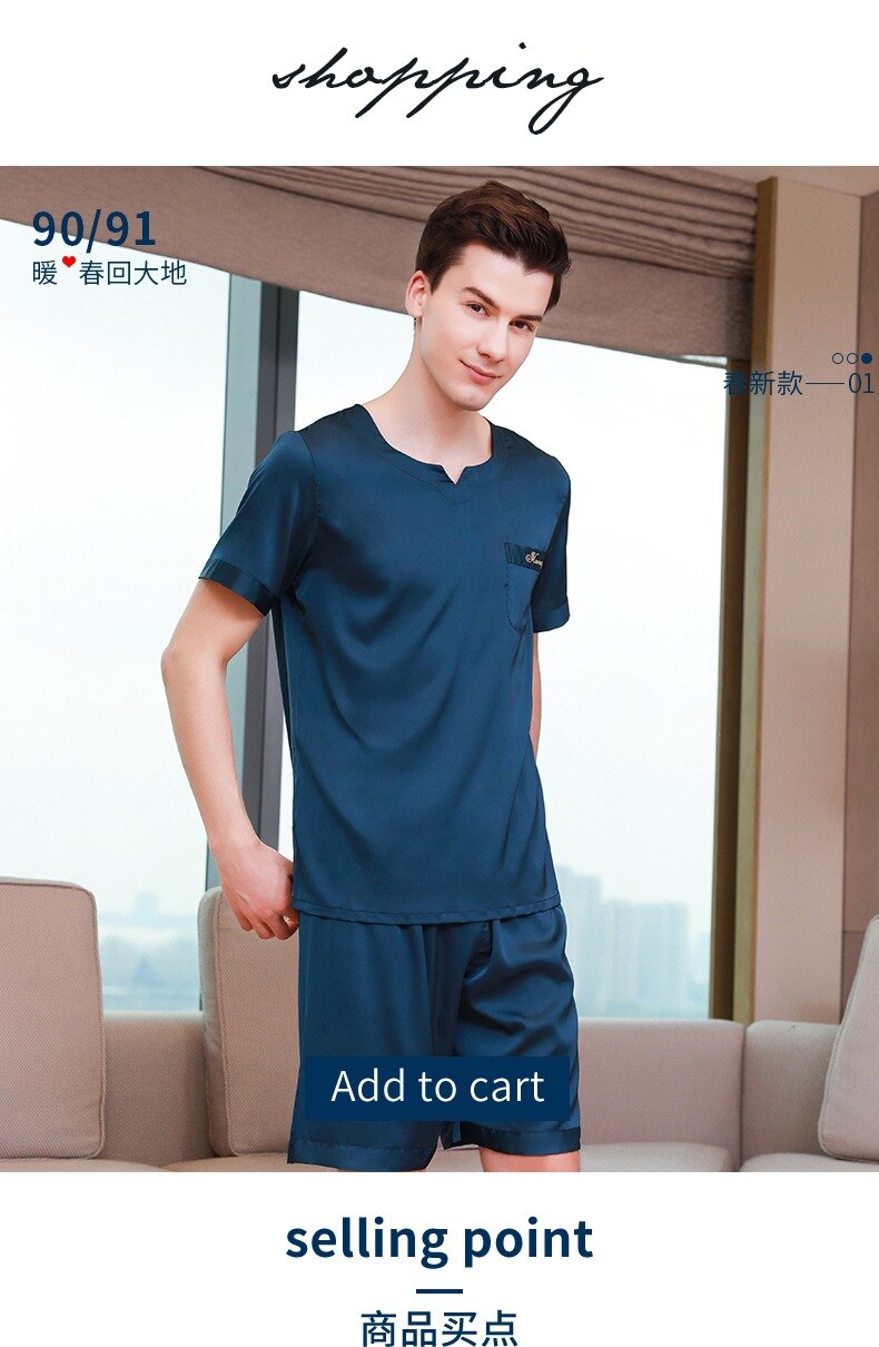Satijn Mannen Pyjama Set Zomer Zijde Mannen Pyjama Pak Korte Mouwen Effen Pyjama Mannelijke Nachtkleding Lente Pijama Man Nachtjapon XXXL slaap