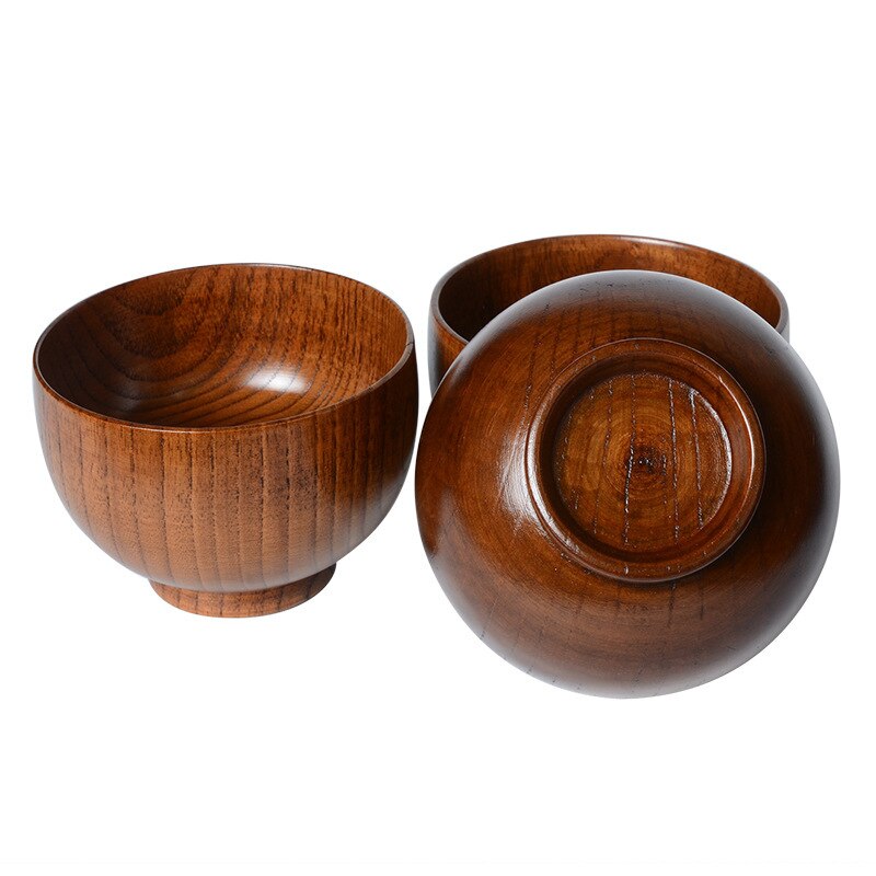 Bol en bois japonais rayure en bois massif protection de l'environnement peinture créative ménage vaisselle bol à soupe 11.5CM