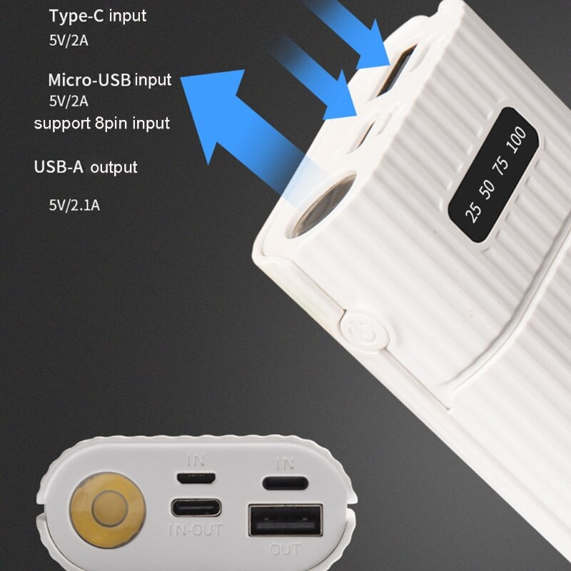 3-Port Input DIY USB Power Bank Kit Box Case 18650 20700 21700 Battery Charger Adapter with LED Flashlight for Mobile Phone