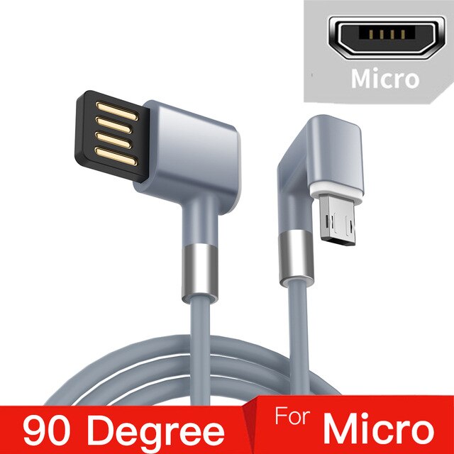 2.4A USB Tipo di Cavo C per Samsung S10 S20 180 ° Angolo di Veloce di Ricarica micro USB Cavo C per Xiaomi huawei Cavo Dati USB Del Telefono mobile: grigio for Micro usb