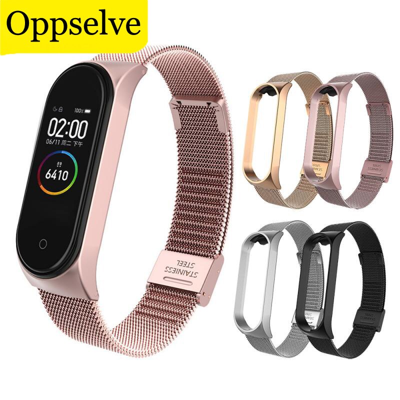 Rvs Pols Bandjes Voor Xiao Mi Mi Band 3 4 Metalen Horloge Band Smart Armband Voor Mi Band 4 3 Riem Vervangbare Horloge Bandjes