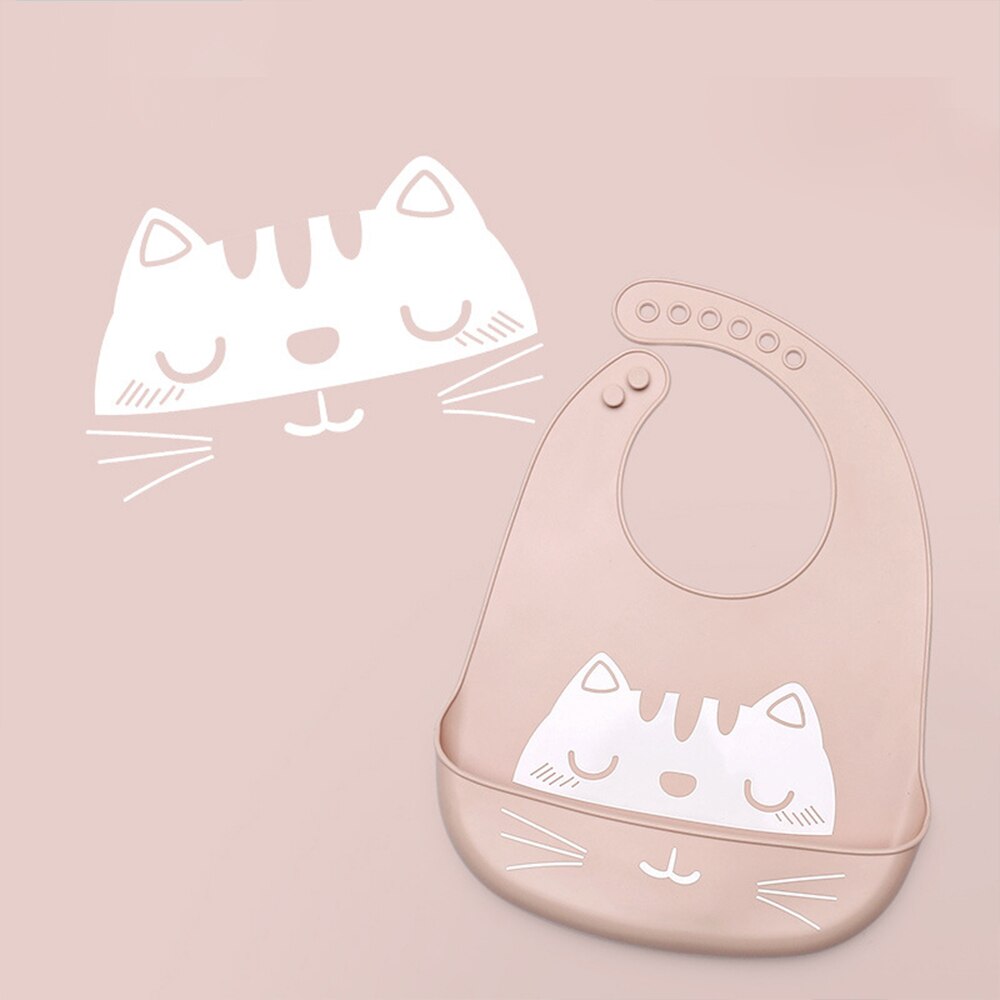 Cute Baby Bibs Waterproof Soft Silicone Cartoon Print Baby Feeding Stuff Dinosaur Kids Girl Boy Adjustable Children Bib: coffee cat