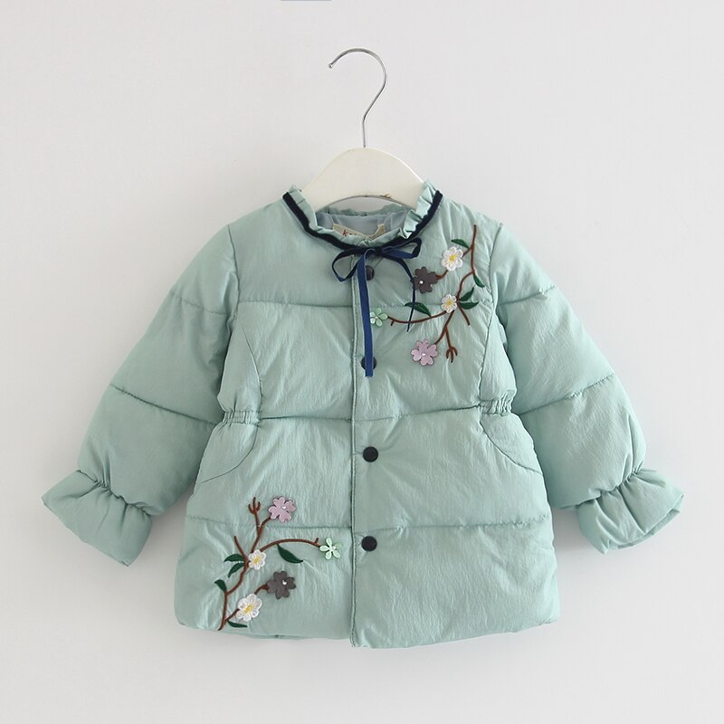 Children Outerwear Winter Warm Baby Girls Coat Infant Baby Parkas Thick Kids Clothes With Flowers Appliques pink green 0-3Y