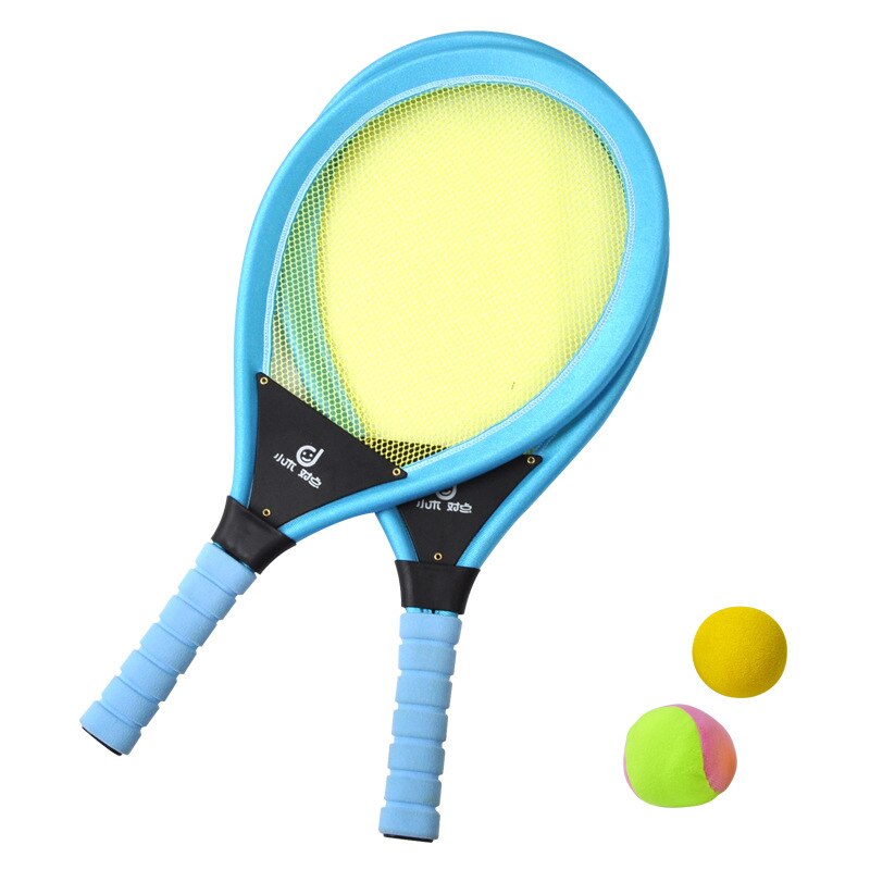 Børnetennisracketsæt, nbr-badminton-tennisketsjere bolde-sæt, børnetracketspil legetøjssæt, leg på stranden eller græsplænen: Blå