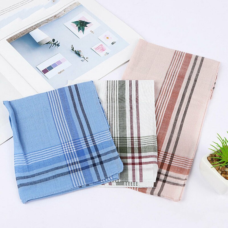 12pcs Gentlemens Suit Handkerchiefs Mens Pure Cotton Hand Towel Blend Plaid Hankies Square Multicolor Stripe Chest Towel