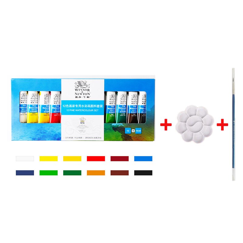 Winsor & newton akvarel maling/pigment 12/18/24/36 farver 10ml vand farve maling pigment til kunstnere glat fint: 12 farver-sæt